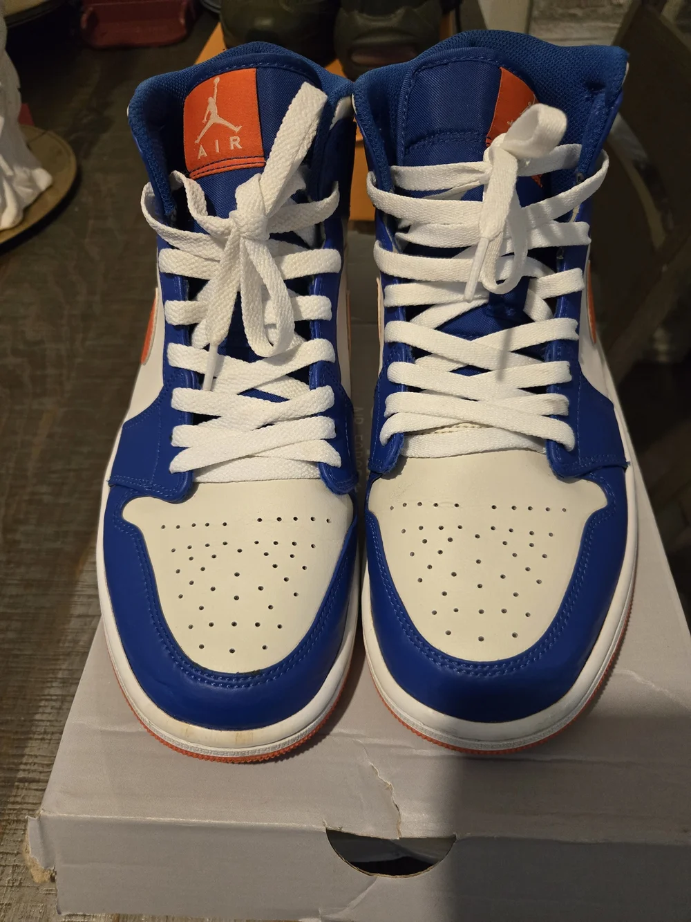 Jordan High-Top Sneakers in Blue, White & Orange
